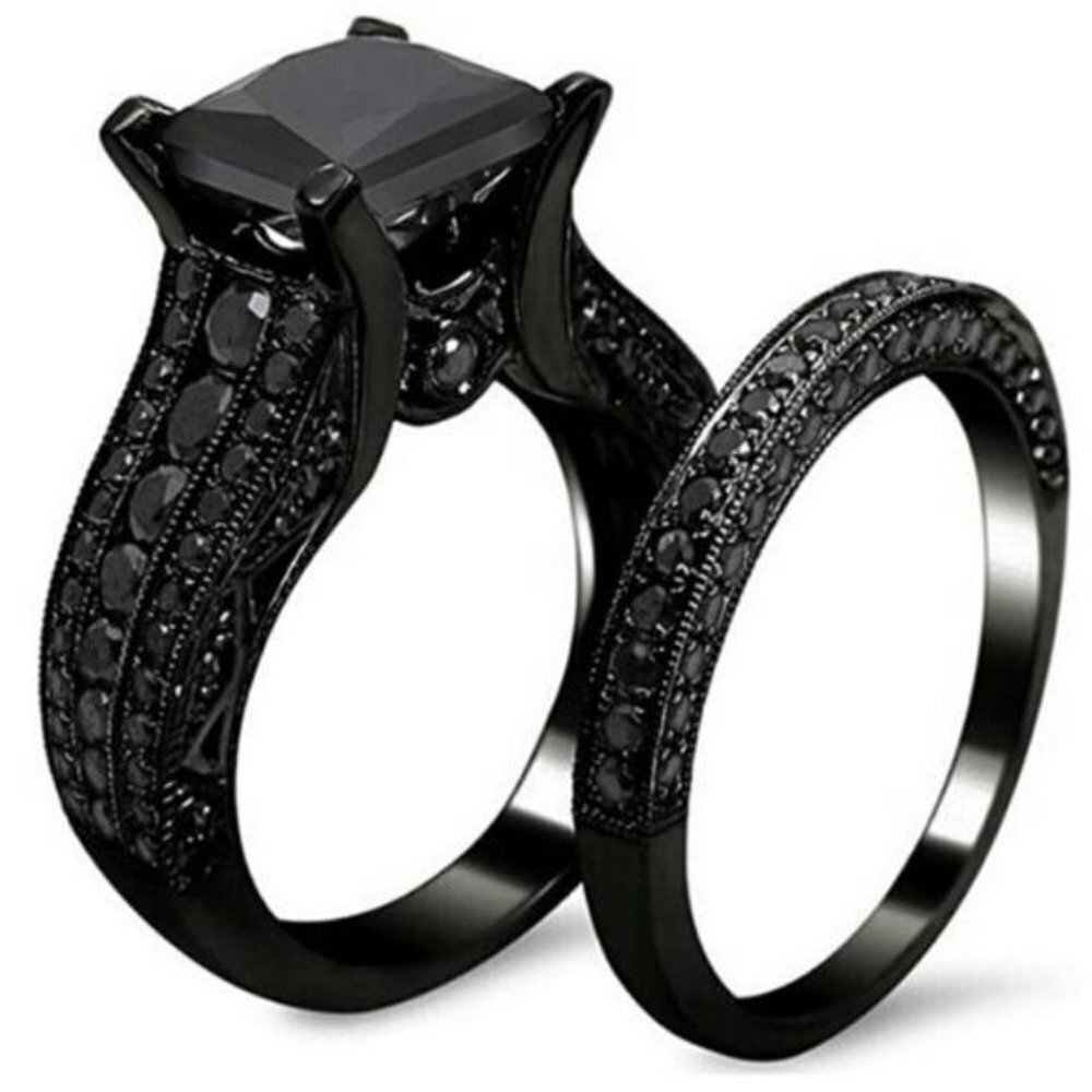 PRINCESS CUT BLACK SAPPHIRE 925 SILVER RING, CUTE RING, SHINY RING. - Picture 5 of 6
